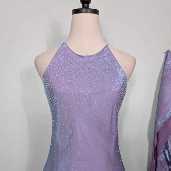 Vintage Nites Prom Dress Maxi Gown 8 Purple Y2K Fairy Princess Glam Bead Satin - Picture 6 of 15